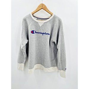 Champion Sweatshirt Womens XL Grey Big Logo Spellout Crew Neck